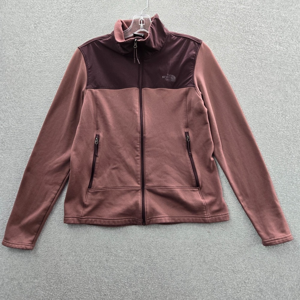 The North Face Women Jacket Medium Purple Fleece Logo Pockets Full Zip Mock Neck
